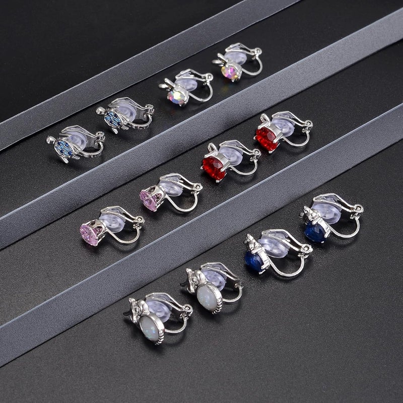 Tornito 10-15 Pairs Clip on Stud Earrings Non Pierced Teardrop Round Square CZ Pearl Twist Knot Flower Butterfly Heart Star Rainbow Cat Opal Clip on Earrings for Women - Image 3